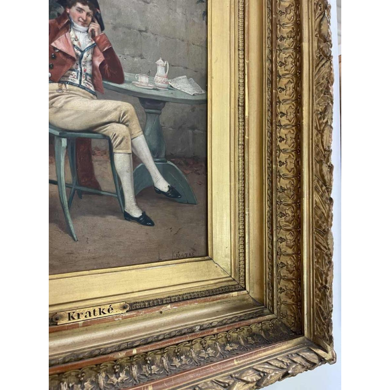 Charles Louis KRATKÉ "la pose" huile sur panneau, tableau fin XIXème