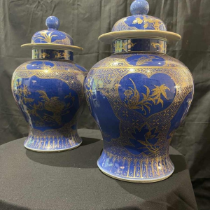 Pair of Chinese porcelain vases, baluster form, peonies, flowering branches, 19th century