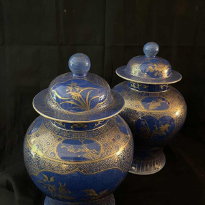 Pair of Chinese porcelain vases, baluster form, peonies, flowering branches, 19th century