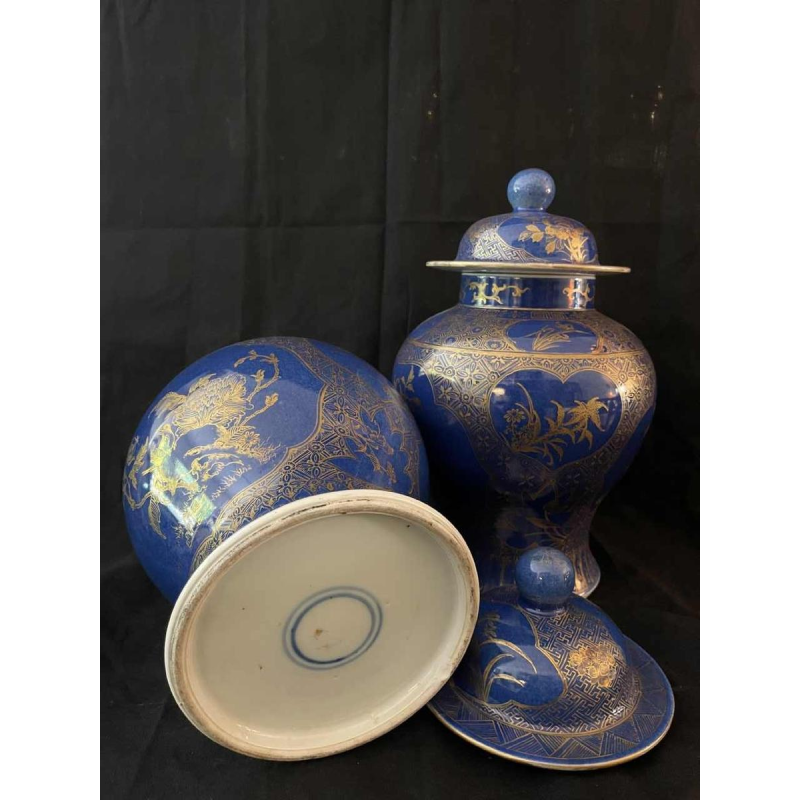 Paire de vases en porcelaine de Chine, forme balustre, pivoines, branchages fleuris, XIXe