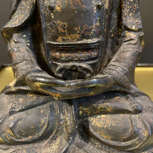 Lacquered and gilded bronze Buddha seated in dhyana mudra