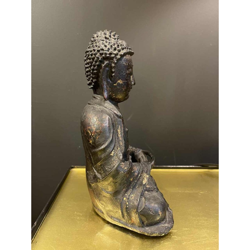 Lacquered and gilded bronze Buddha seated in dhyana mudra