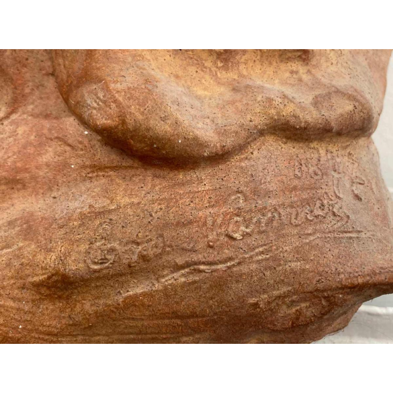 Namur Émilie Jean Fe. 'Child with dog' terracotta sculpture 1877