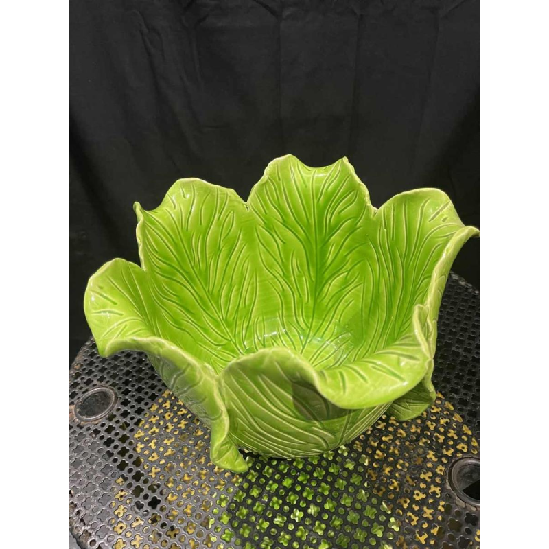 Jean ROGER, green ceramic planter 'cabbage leaves' circa 1950