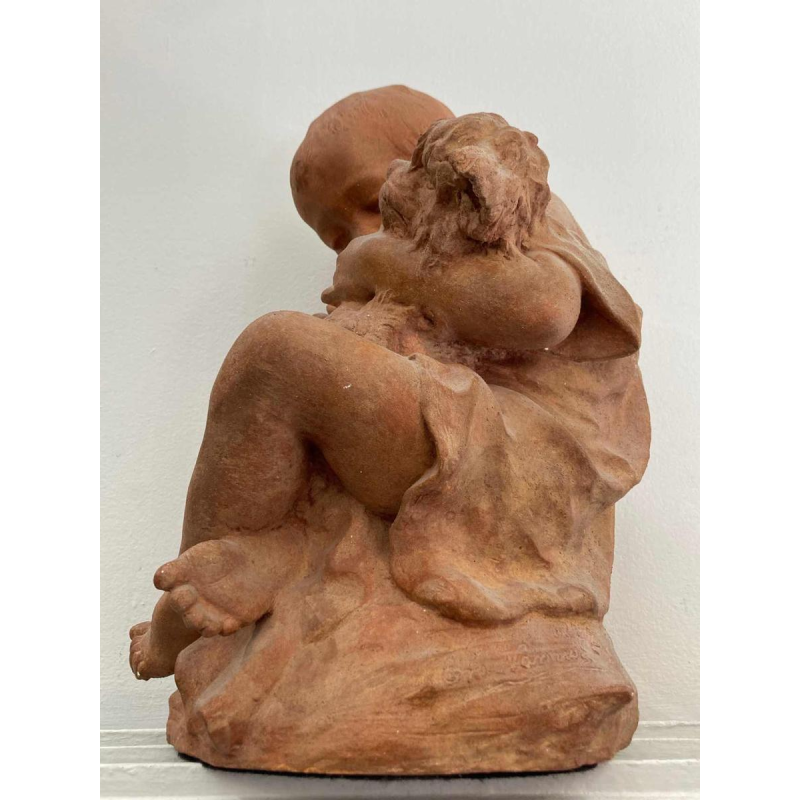 Namur Émilie Jean Fe. 'Child with dog' terracotta sculpture 1877