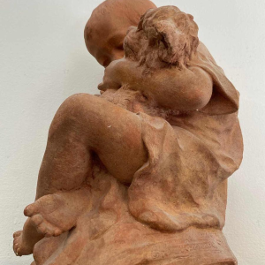 Namur Émilie Jean Fe. 'Child with dog' terracotta sculpture 1877