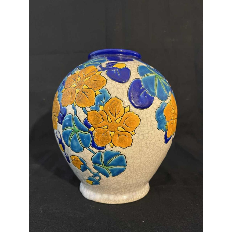 Boch Keramis, vase Art Déco émaillé cloisonné en céramique, atelier Charles Catteau D2762, 1930s