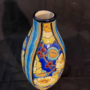 Boch frères La Louvière Kéramis, cloisonné geëmailleerde Art Deco eivormige aardewerk vaas, D2813 ca 1930