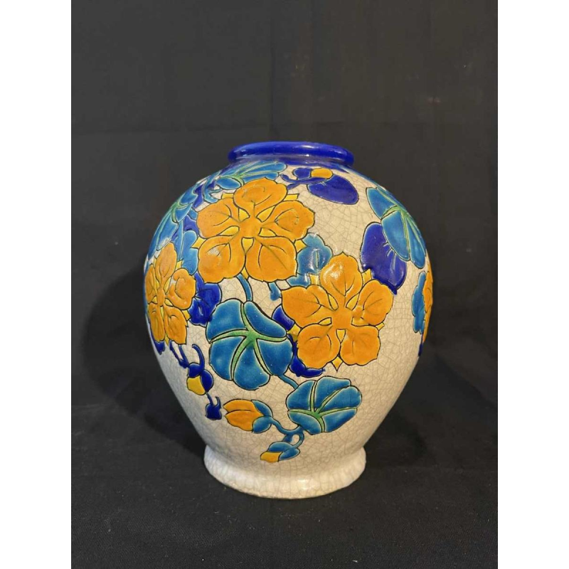 Boch Keramis, vase Art Déco émaillé cloisonné en céramique, atelier Charles Catteau D2762, 1930s