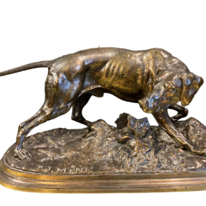 Pierre-Jules Mêne, Braque jachthond, bronzen dierenbeeld, 19e eeuw