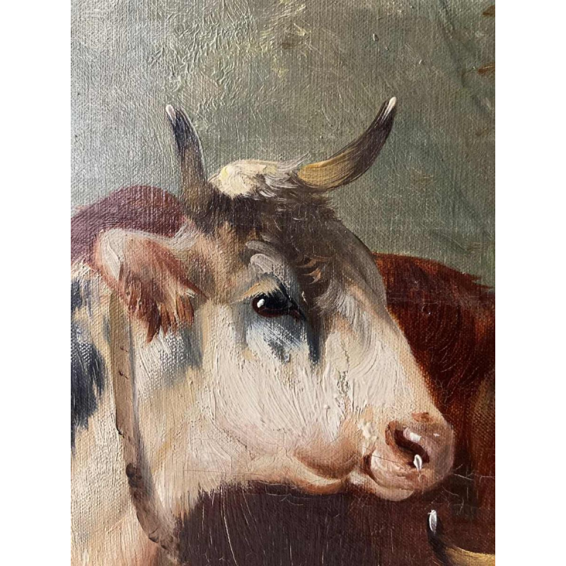 Schouten Henry, schilderij "koeien bij de rivier" olieverf op doek, eind 19e eeuw