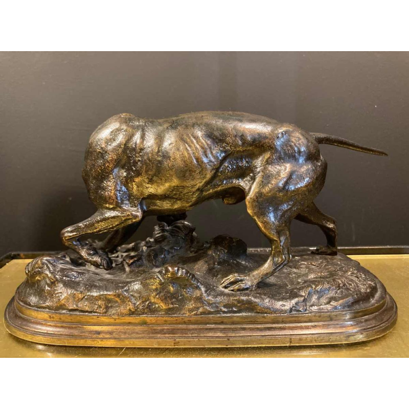 Pierre-Jules Mêne, chien de chasse braque, sculpture animalière en bronze, 19ème siècle