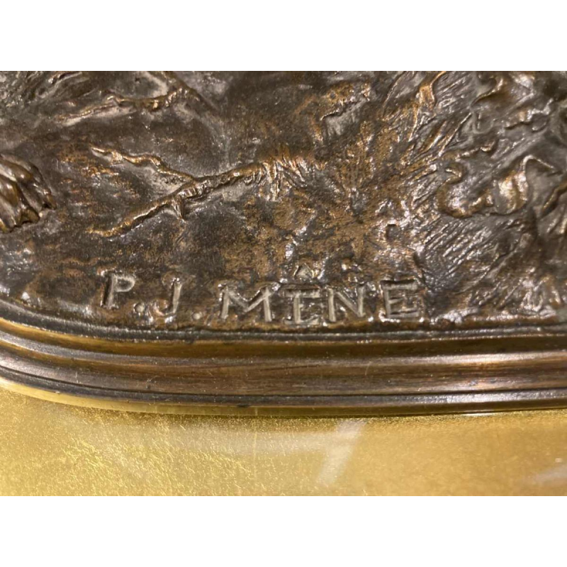 Pierre-Jules Mêne, Braque jachthond, bronzen dierenbeeld, 19e eeuw