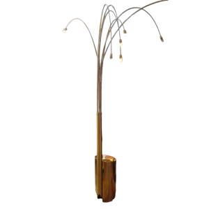 Goffredo Reggiani, lampadaire "arc" à 7 bras en laiton cintré et doré, 1960s