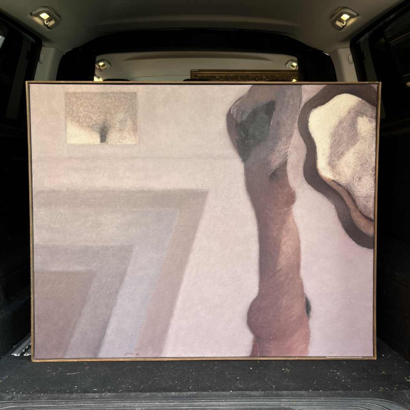LUC PEROT 'Nu féminin à l'atelier au miroir' peinture huile sur toile 1978