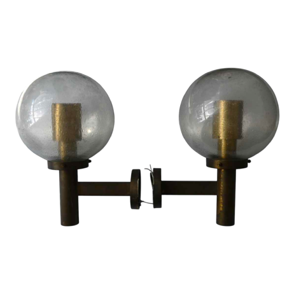 Glashütte Limburg, paar wandlampen, glazen bollen, ca 1970