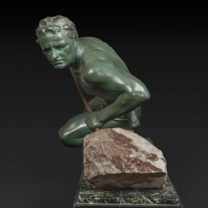 "Inspanning" of "Atleet" Art Deco metaal sculptuur, ca 1930, Toegeschreven aan GUSTAVE LOUIS BUCHET