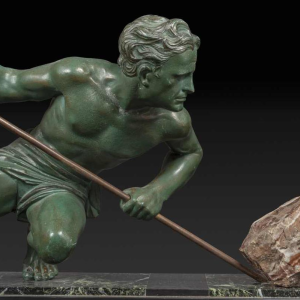 "Inspanning" of "Atleet" Art Deco metaal sculptuur, ca 1930, Toegeschreven aan GUSTAVE LOUIS BUCHET