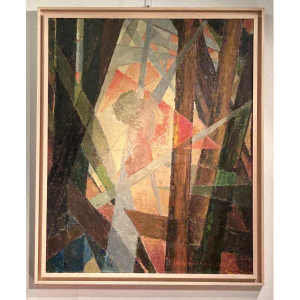 Paule Theunissen " Abstracte compositie " olieverf op paneel, 1962