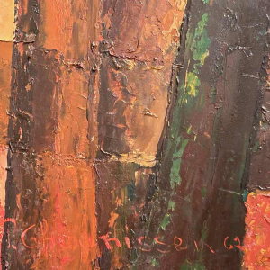 Paule Theunissen « Composition abstraite » peinture huile sur panneau, 1962