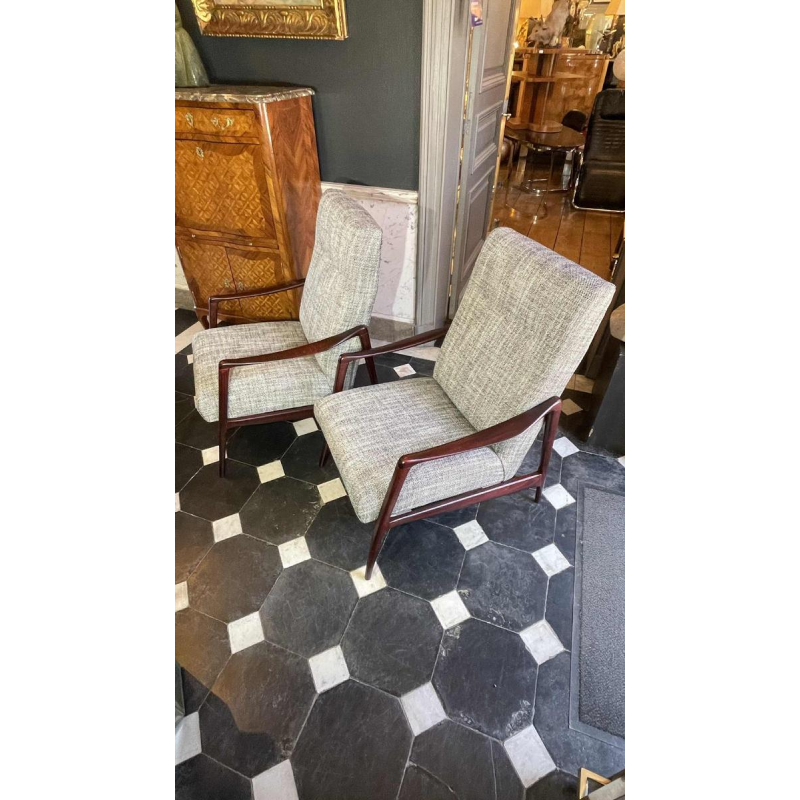 Paire de Fauteuils Vintage Entie`rement Restaure´s, Design Scandinave, ca 1950