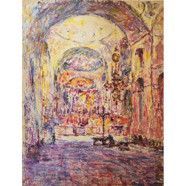 Armand Jamar, Church Interior, oil on canvas, 1922