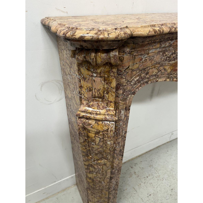 Louis XV style fireplace, Pompadour model, speckled breccia marble, 19th century