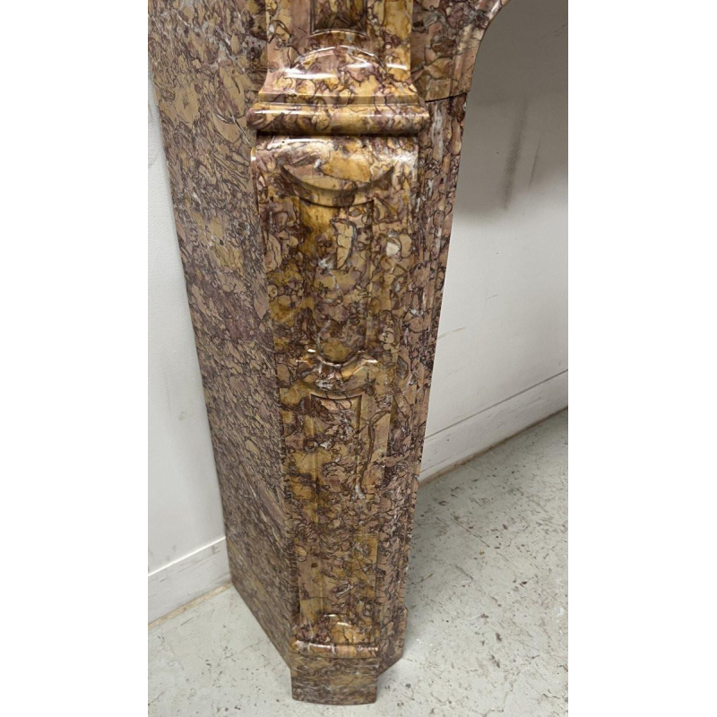Louis XV style fireplace, Pompadour model, speckled breccia marble, 19th century