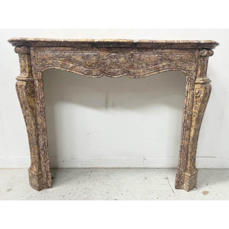 Louis XV style fireplace, Pompadour model, speckled breccia marble, 19th century