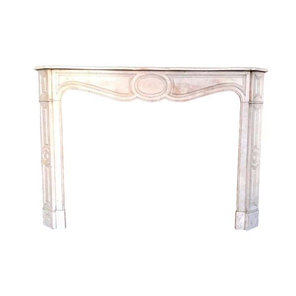 Louis XV style fireplace, Pompadour model, white Carrara marble, 20th century