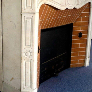 Louis XV style fireplace, Pompadour model, white Carrara marble, 20th century