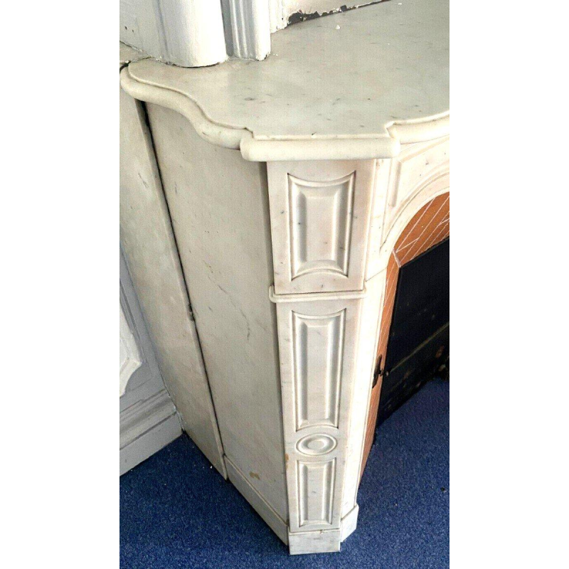 Open haard in Louis XV-stijl, Pompadour-model, wit Carrara-marmer, 20e eeuw