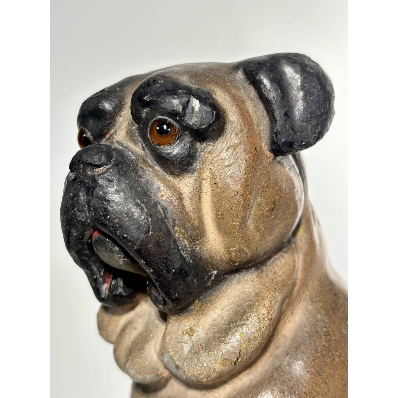 Een paar veelkleurige terracotta sculpturen van Engelse bulldogs, Engeland, 19e eeuw.
