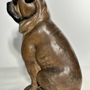 Pair of polychrome terracotta sculptures of English bulldogs, England, 19th century