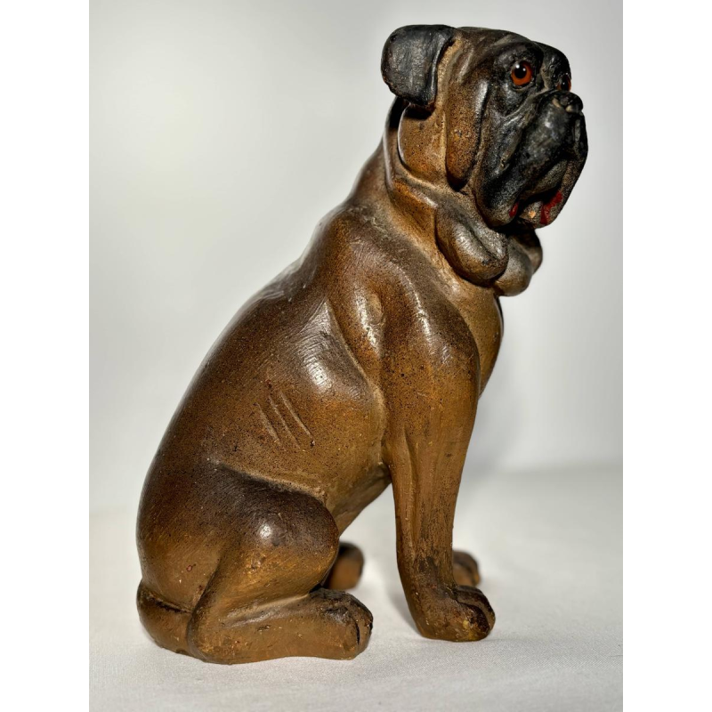 Paire de sculptures de bouledogues anglais, terre cuite polychrome, Angleterre XIXe siècle