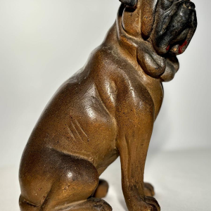 Pair of polychrome terracotta sculptures of English bulldogs, England, 19th century