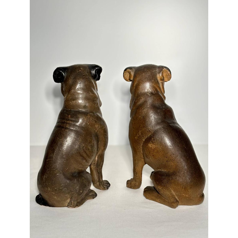 Pair of polychrome terracotta sculptures of English bulldogs, England, 19th century