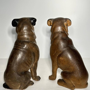Pair of polychrome terracotta sculptures of English bulldogs, England, 19th century