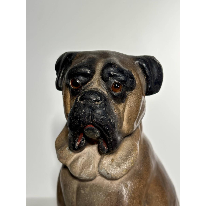 Pair of polychrome terracotta sculptures of English bulldogs, England, 19th century