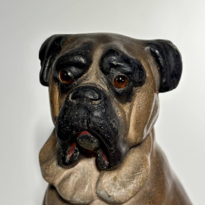 Pair of polychrome terracotta sculptures of English bulldogs, England, 19th century