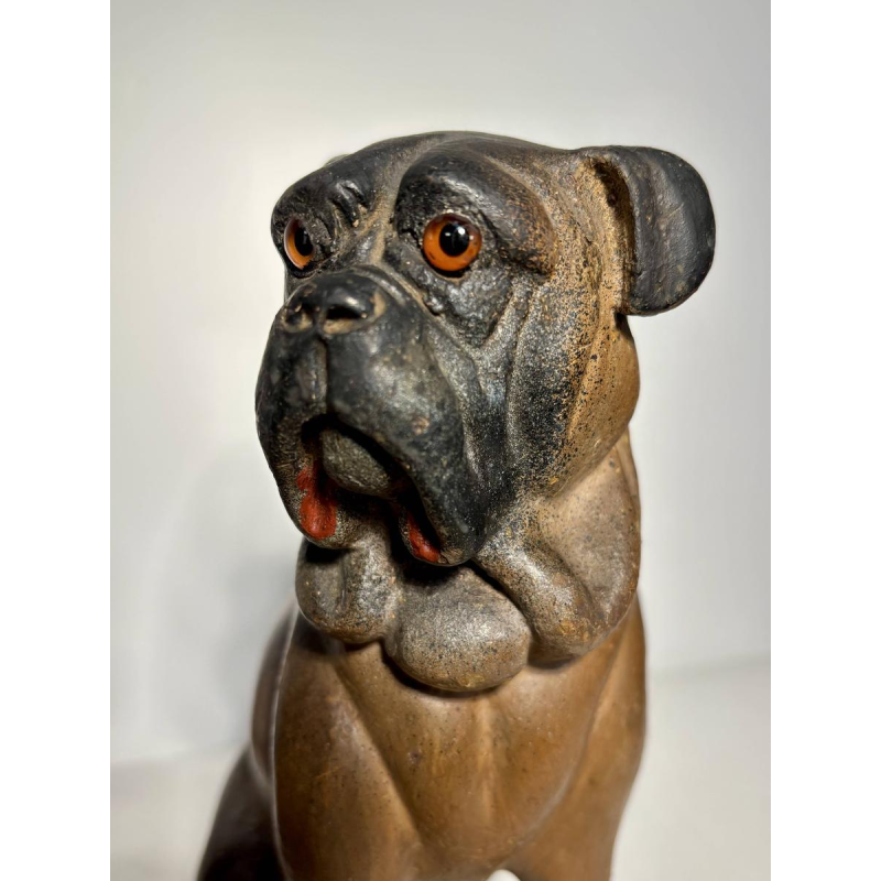 Pair of polychrome terracotta sculptures of English bulldogs, England, 19th century