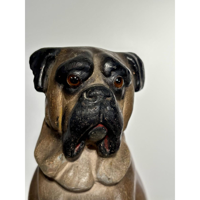 Pair of polychrome terracotta sculptures of English bulldogs, England, 19th century