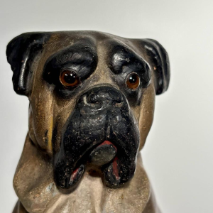 Pair of polychrome terracotta sculptures of English bulldogs, England, 19th century