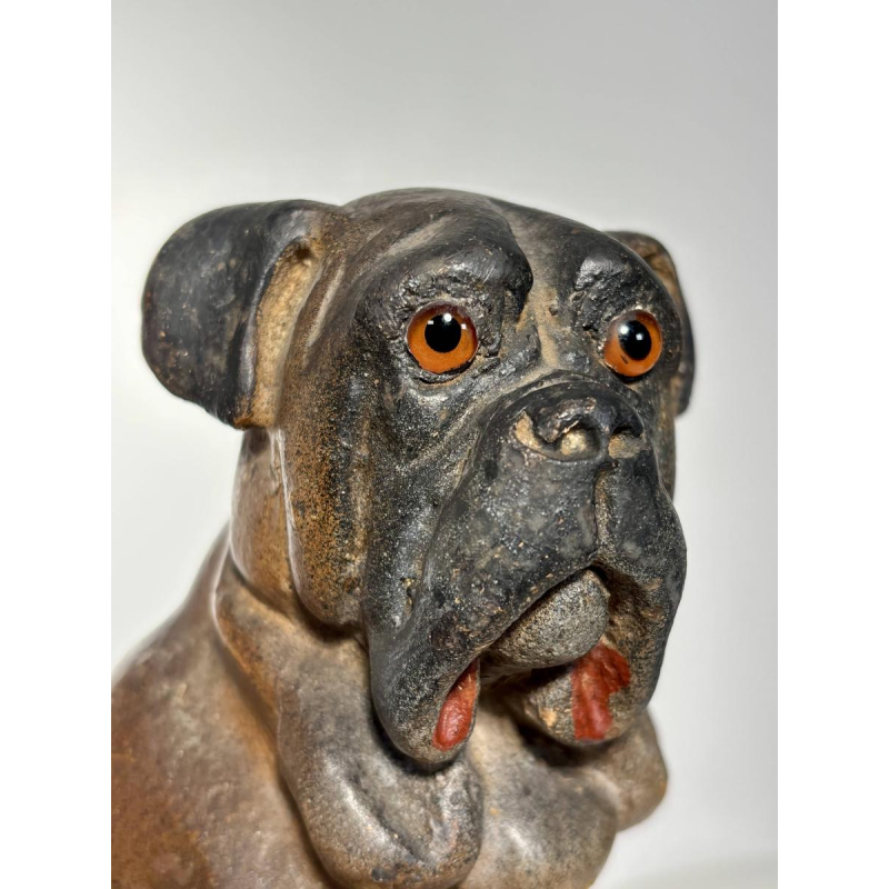 Paire de sculptures de bouledogues anglais, terre cuite polychrome, Angleterre XIXe siècle