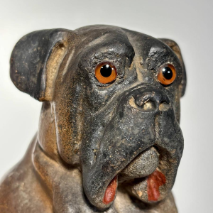 Pair of polychrome terracotta sculptures of English bulldogs, England, 19th century