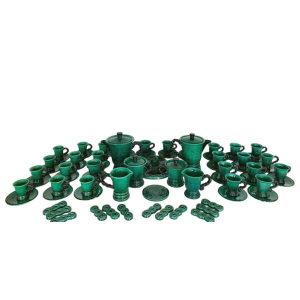 Marius Giuge, green glazed stoneware coffee and tea service, 20th century