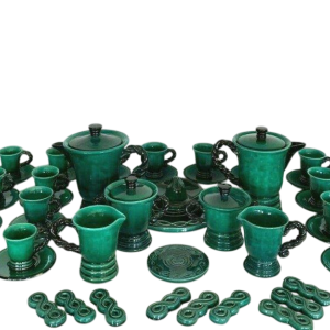Marius Giuge, green glazed stoneware coffee and tea service, 20th century