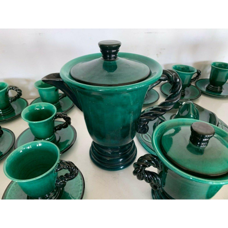 Marius Giuge, koffie- en theeservies van groen geglazuurd steengoed, 20e eeuw