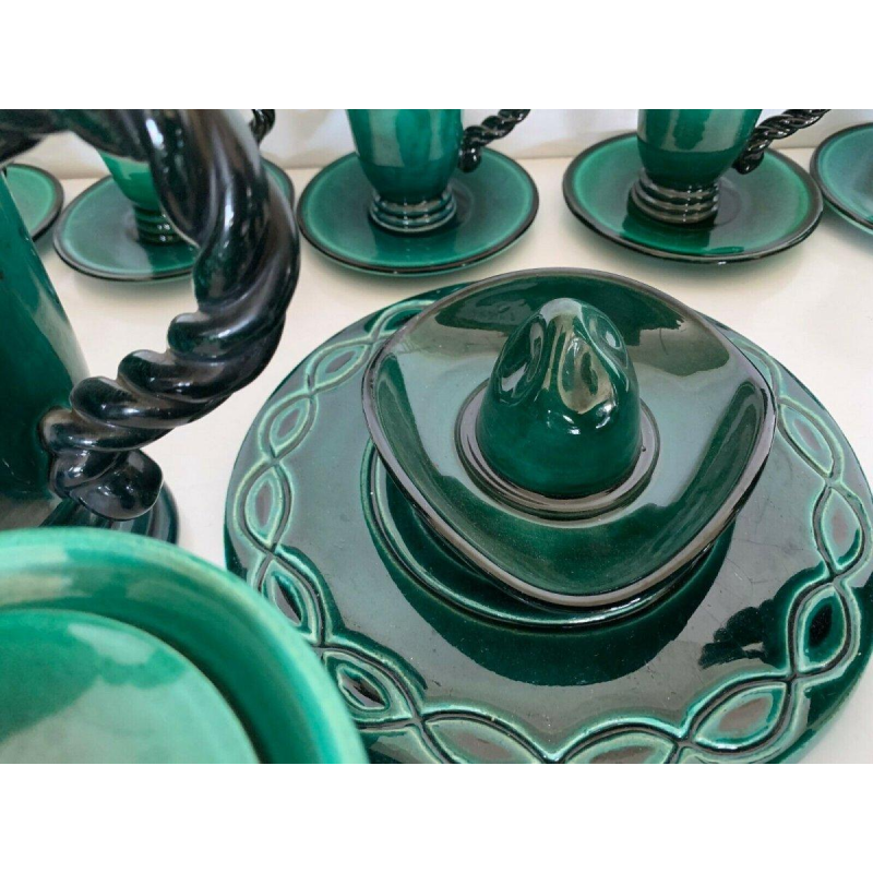 Marius Giuge, green glazed stoneware coffee and tea service, 20th century