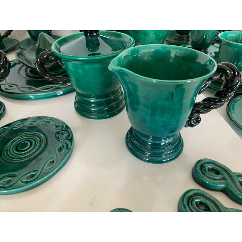 Marius Giuge, green glazed stoneware coffee and tea service, 20th century